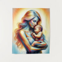Mom holding baby luminous tender embrace art