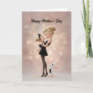 Mom Holding Daughter w/ Baby Bunny: Mother's Day Card