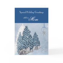 Mom / Holiday Greetings - Decorative Trees / Blue