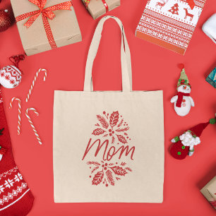 Mom Holly Berry Red Holiday T-Shirt Tote Bag