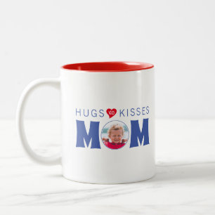 Mom Hugs & Kisses Custom Photo Two-Tone Coffee Mug