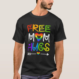 Mom Hugs Rainbow Heart Gift For LGBT Pride Month T-Shirt