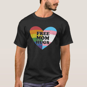 Mom Hugs With Rainbow And Transgender Flag Heart T-Shirt