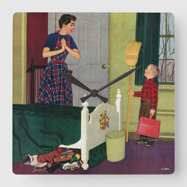 Mom, I Cleaned My Room! Square Wall Clock (Front)