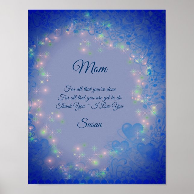 Mom I Love You Blue Hearts Personalized Poster (Front)