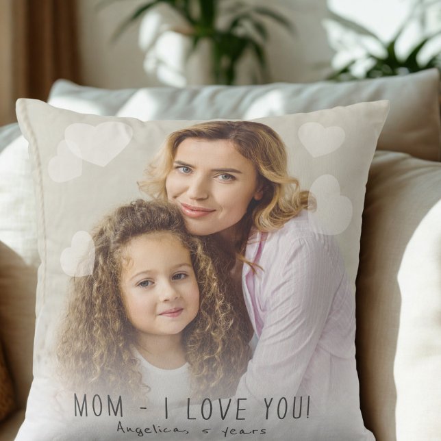 Mom I love you Photo Hearts Throw Pillow (Creator Uploaded)