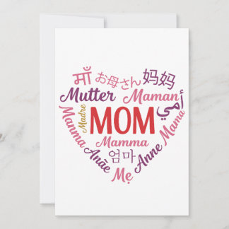 Mom in Multiple Language Heart Shaped Mother's day Holiday Card