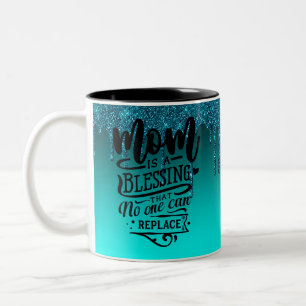 Mom is a blessing Quote Dripping Glitter Two-Tone Coffee Mug