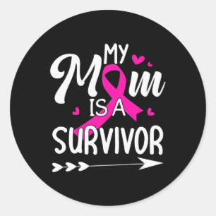 Mom Is A Survivor Breast Cancer Awareness 1  Classic Round Sticker