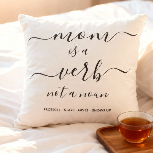 Mom Is a Verb Family Photo Collage Mother Keepsake Throw Pillow