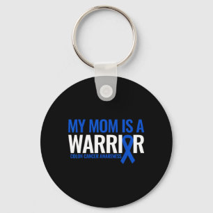 Mom is a Warrior Colon Cancer Awareness Month Blue Keychain