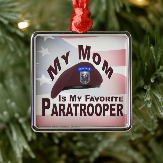 Mom is My Favourite Paratrooper Christmas  Metal Ornament (Tree)