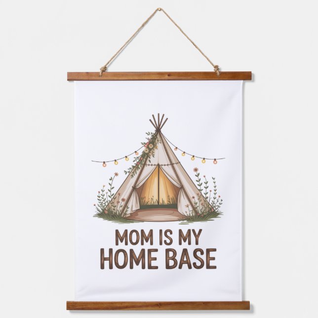 Mom Is My Home Base Hanging Tapestry (Front)