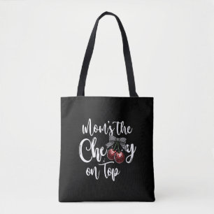 Mom is the Cherry on Top Cute Chequered Bow Cherry Tote Bag