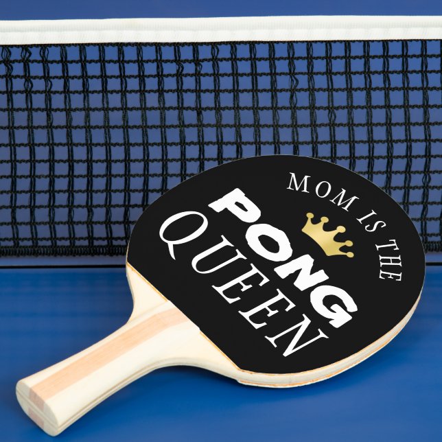 MOM IS THE PONG QUEEN Personalized Editable Black Ping Pong Paddle (Insitu)