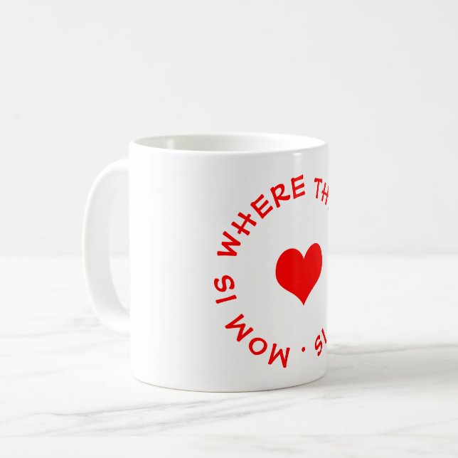 mom is where the heart is button coffee mug (Front Left)