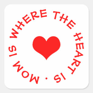 mom is where the heart is button square sticker