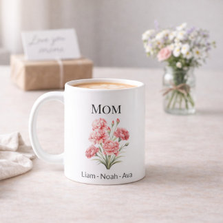 Mom January Birth Flower with Kids Names Coffee Mug