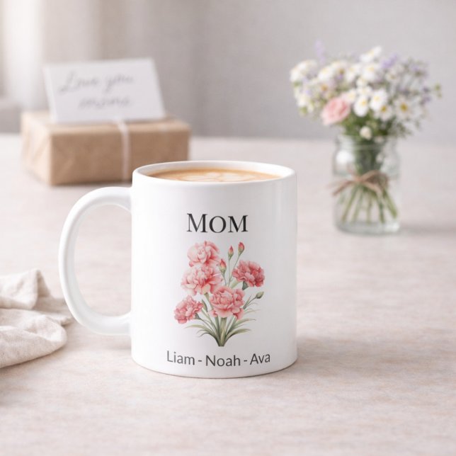 Mom January Birth Flower with Kids Names Coffee Mug (Creator Uploaded)