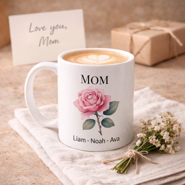 Mom June Birth Flower with Kids Names Coffee Mug (Creator Uploaded)