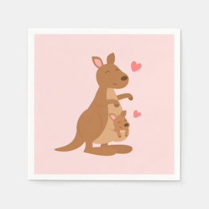 Mom Kangaroo and Baby Joey Baby Shower Napkin