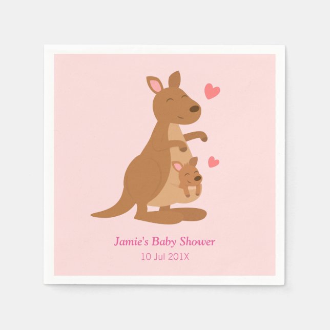 Mom Kangaroo and Baby Joey Baby Shower Napkins (Front)