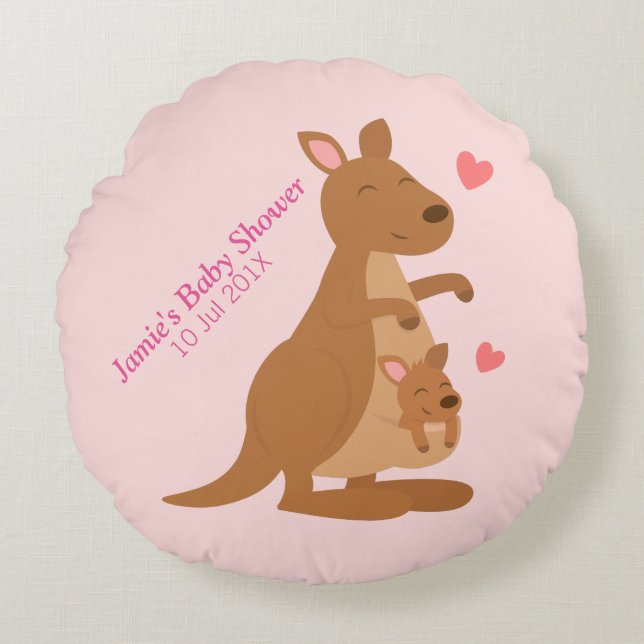 Mom Kangaroo and Baby Joey Round Pillow (Front)