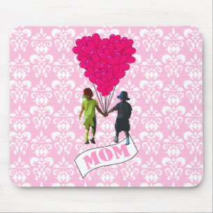 Mom, kids with heart shaped balloons mouse pad