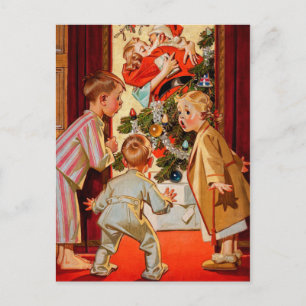 Mom Kisses Santa Claus Holiday Postcard