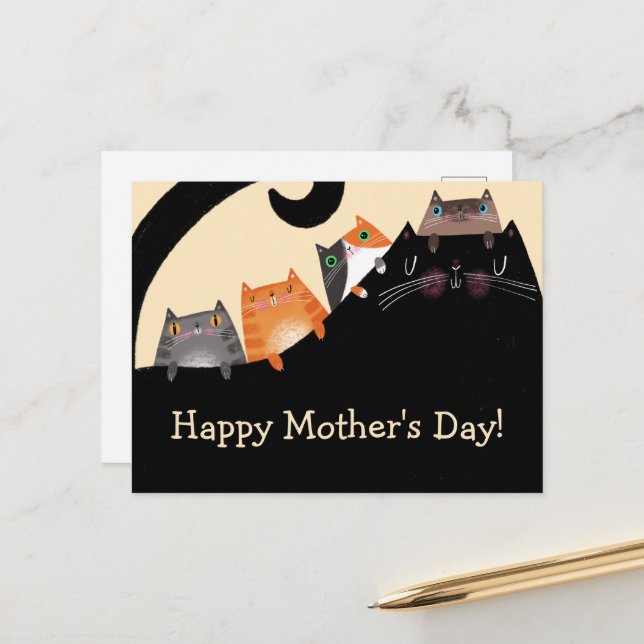 Mom & Kittens Postcard (Front/Back In Situ)