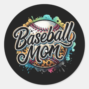 Mom Leopard Game Day Mothers Day Women Softball  Classic Round Sticker