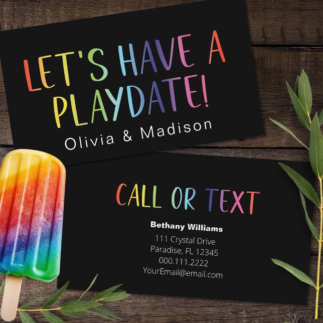Mom Let's Have a Playdate Colourful Calling Cards (Mom Dad Calling Playdate Cards)