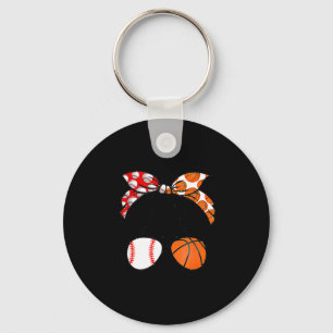 Mom life baseball basketball mom messy bun funny keychain