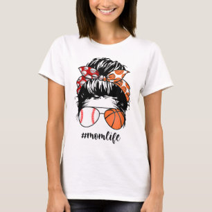 Mom Life Baseball Basketball Mom messy bun funny M T-Shirt