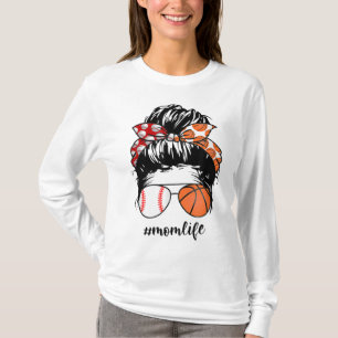 Mom Life Baseball Basketball Mom messy bun funny M T-Shirt