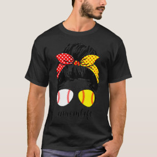 Mom Life Baseball Softball messy bun funny Mother' T-Shirt