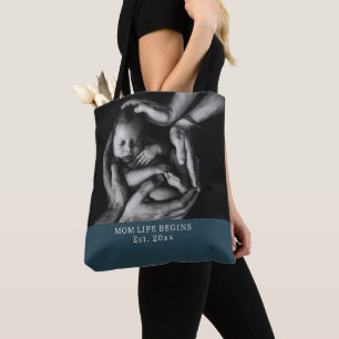 'Mom Life Begins' Baby Shower, Birthday, Mother's Tote Bag