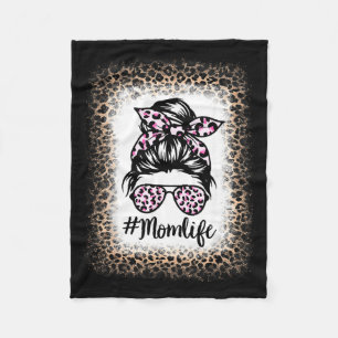 Mom life bleached messy bun women leopard mothers fleece blanket