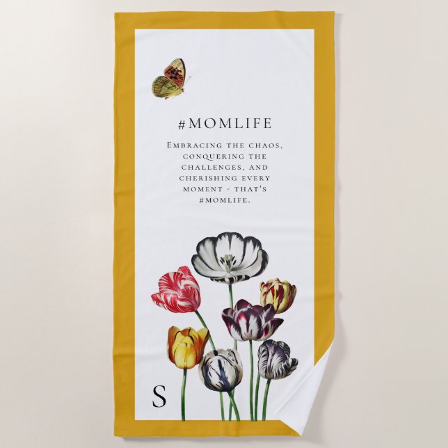 Mom Life Floral Butterfly  Beach Towel (Front)