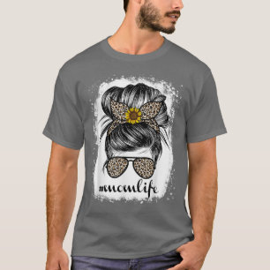 Mom Life For Women Messy Bun Leopard Mother's Day T-Shirt