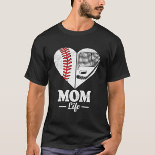 Mom Life Heart Funny Baseball Hockey Mom Cute Spor T-Shirt