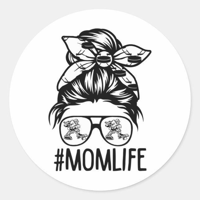 Mom Life Hockey Mothers Day Messy Bun  Classic Round Sticker (Front)