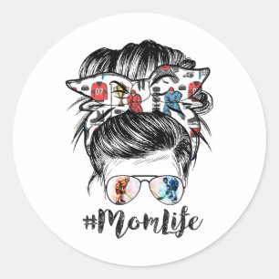 Mom Life Hockey Mothers Day Messy Bun Classic Round Sticker