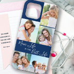 Mom Life is the Best Life 5 Photo Collage Blue iPhone 13 Pro Max Case<br><div class="desc">Custom 5 photo iphone case lettered with Mom Life is the Best Life (editable for Mum, Mama, Momma, Mommy etc). The design features a personalized, wrap around, photo collage with 5 of your favourite pictures, which are displayed as 1 vertical portrait and 4 square instagram. The design has a blue...</div>