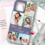 Mom Life is the Best Life 5 Photo Collage Purple iPhone 13 Pro Max Case<br><div class="desc">Custom 5 photo iphone case lettered with Mom Life is the Best Life (editable for Mum, Mama, Momma, Mommy etc). The design features a personalized, wrap around, photo collage with 5 of your favourite pictures, which are displayed as 1 vertical portrait and 4 square instagram. The design has a purple...</div>