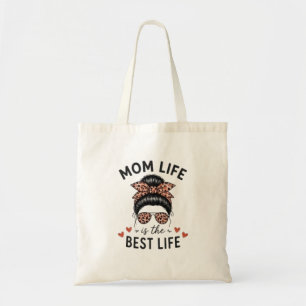 Mom Life Is The Best Life Messy Bun Leopard Tote Bag