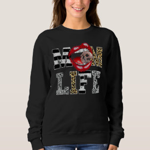 Mom Life Leopard Lip Skull Red Lip Mother's Day Sweatshirt