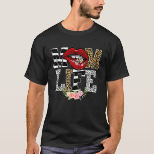 Mom Life Leopard Lip Skull Red Lip Mother's Day T-Shirt