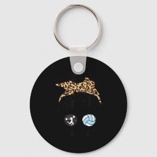 Mom Life Messy Bun Hair Fun Volleyball Cheer Mom Keychain