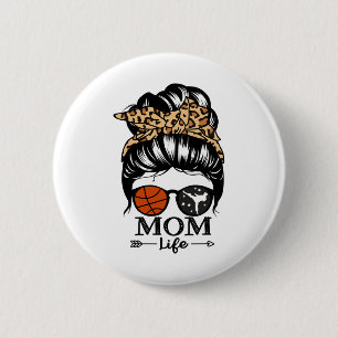 Mom Life Messy Bun Hair Funny Sketll Karate Mom 2 Inch Round Button